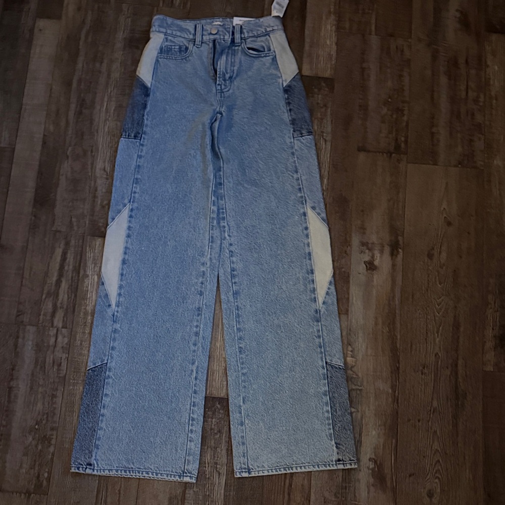 PacSun Two-Tone Blue and Cream Wide Leg Jeans